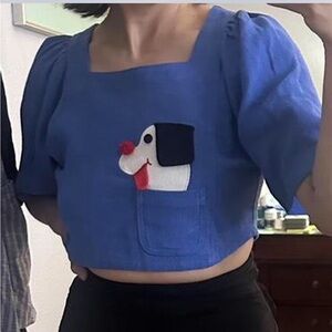 XXS/XS Fashion Brand Company Pocket Puppy Linen Folk Blouse